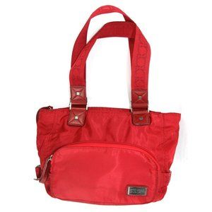 Kenneth Cole Reaction Red Nylon Canvas Shoulder Bag Handbag Tote Double Strap